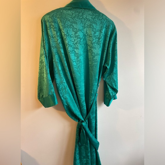 Vintage Victoria's Secret Gold||Emerald Green Long Satin Kimono Robe with Tie S - Picture 4 of 11
